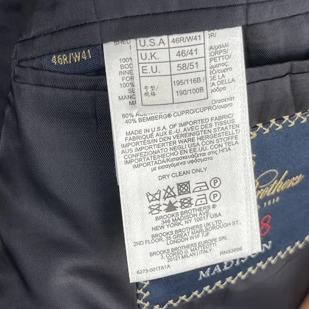 Brooks Brothers 1818 Madison Blazer Jacket Men 46R Blue Wool Vitale Barberis USA